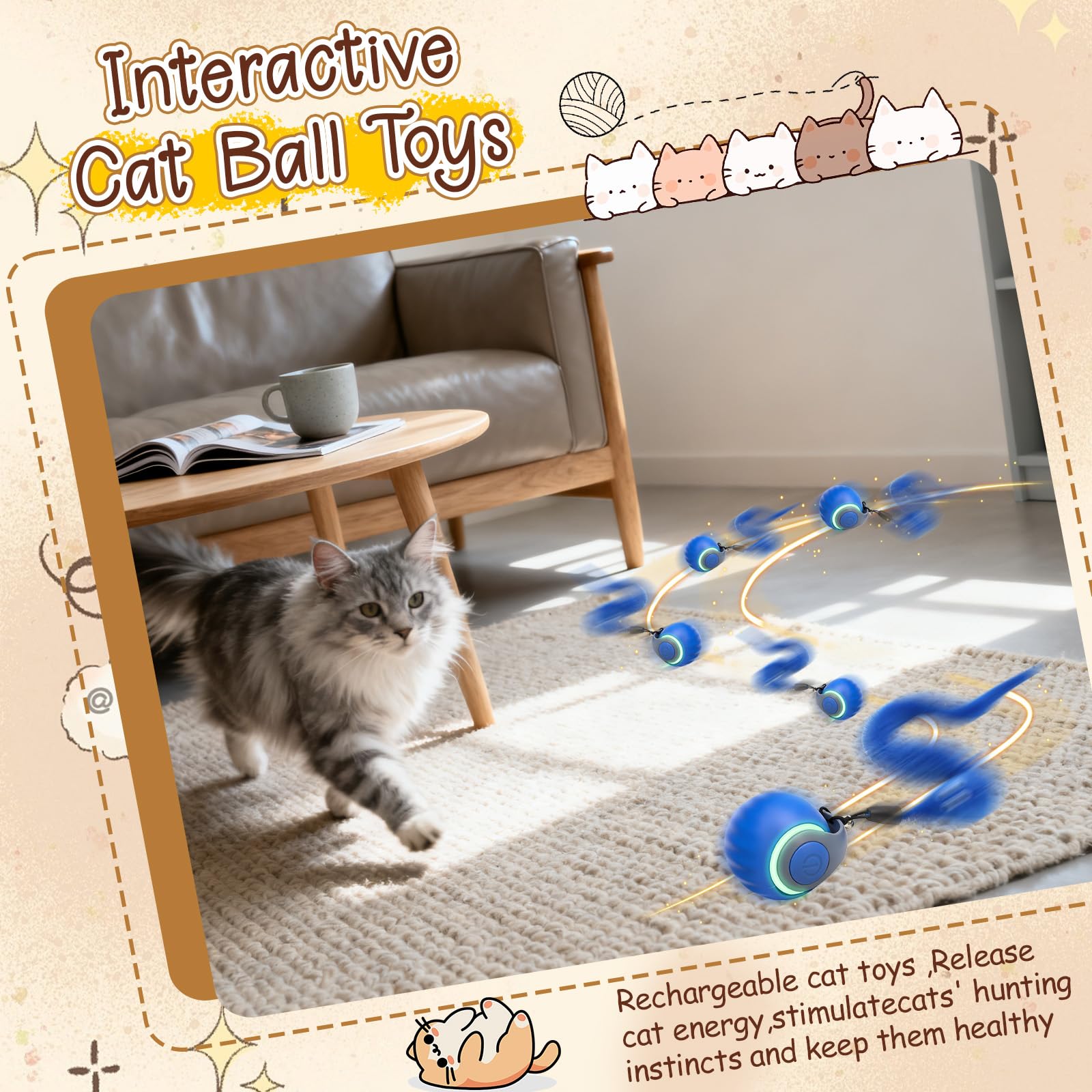 CONAMEI interactive cat toys ball blue tail-assembly demonstrates versatile play options