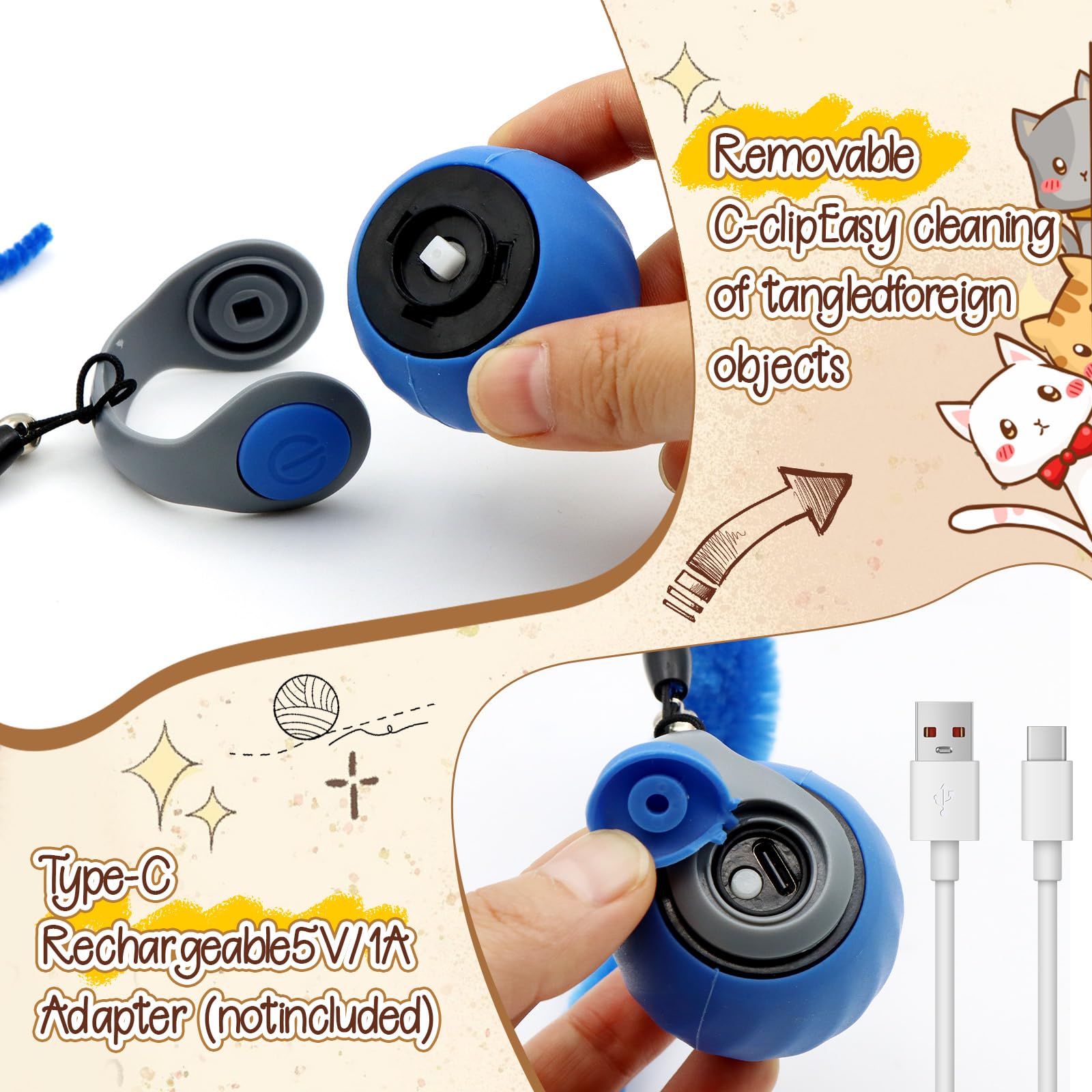 CONAMEI interactive cat toys ball blue bell-tail adds auditory stimulation for cats