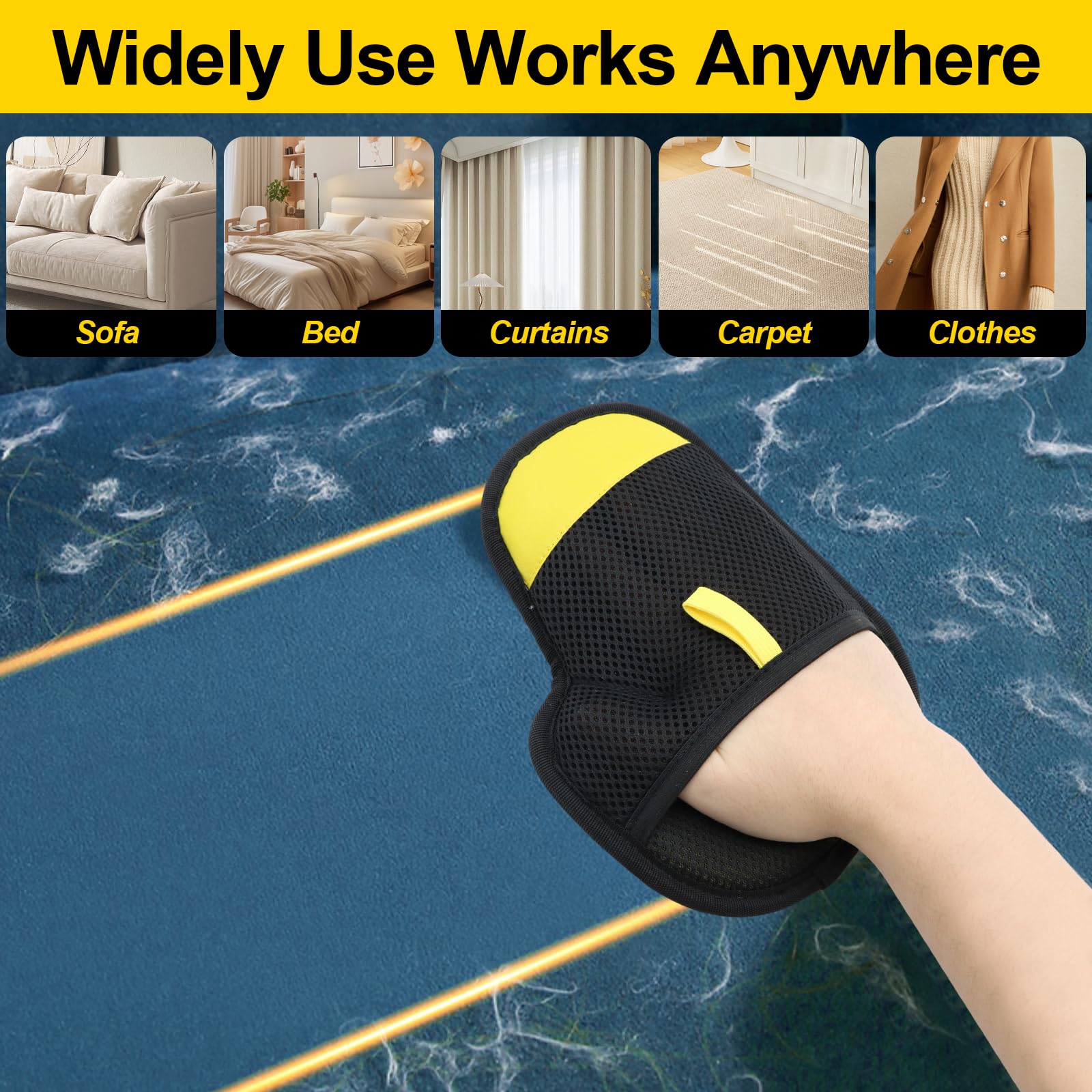 CONAMEI Pet Hair Remover Glove in use on clothes and blankets