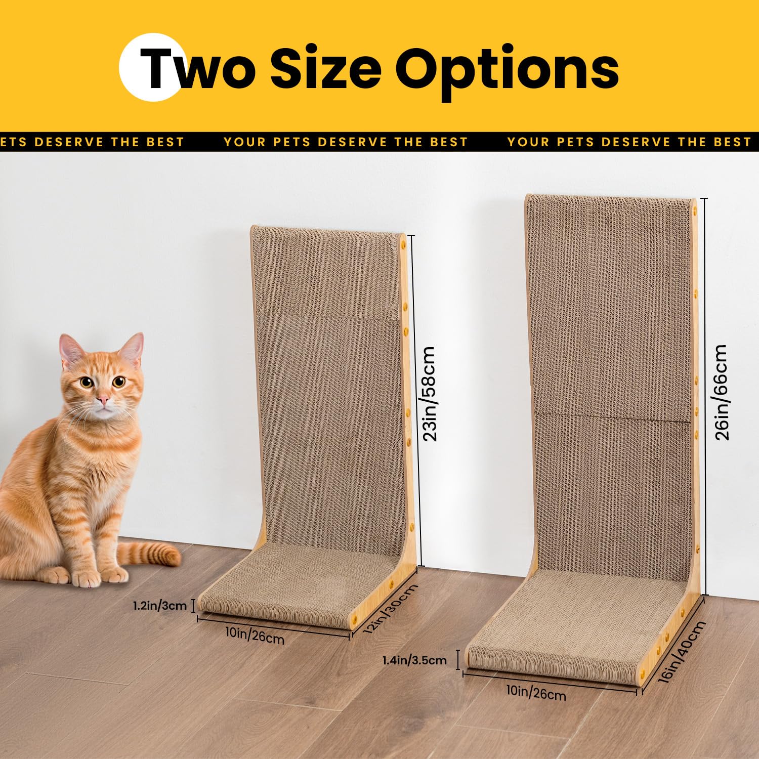 Conlun Cardboard Cat Scratcher wood-grain Junbo finish side view, stylish interior fit