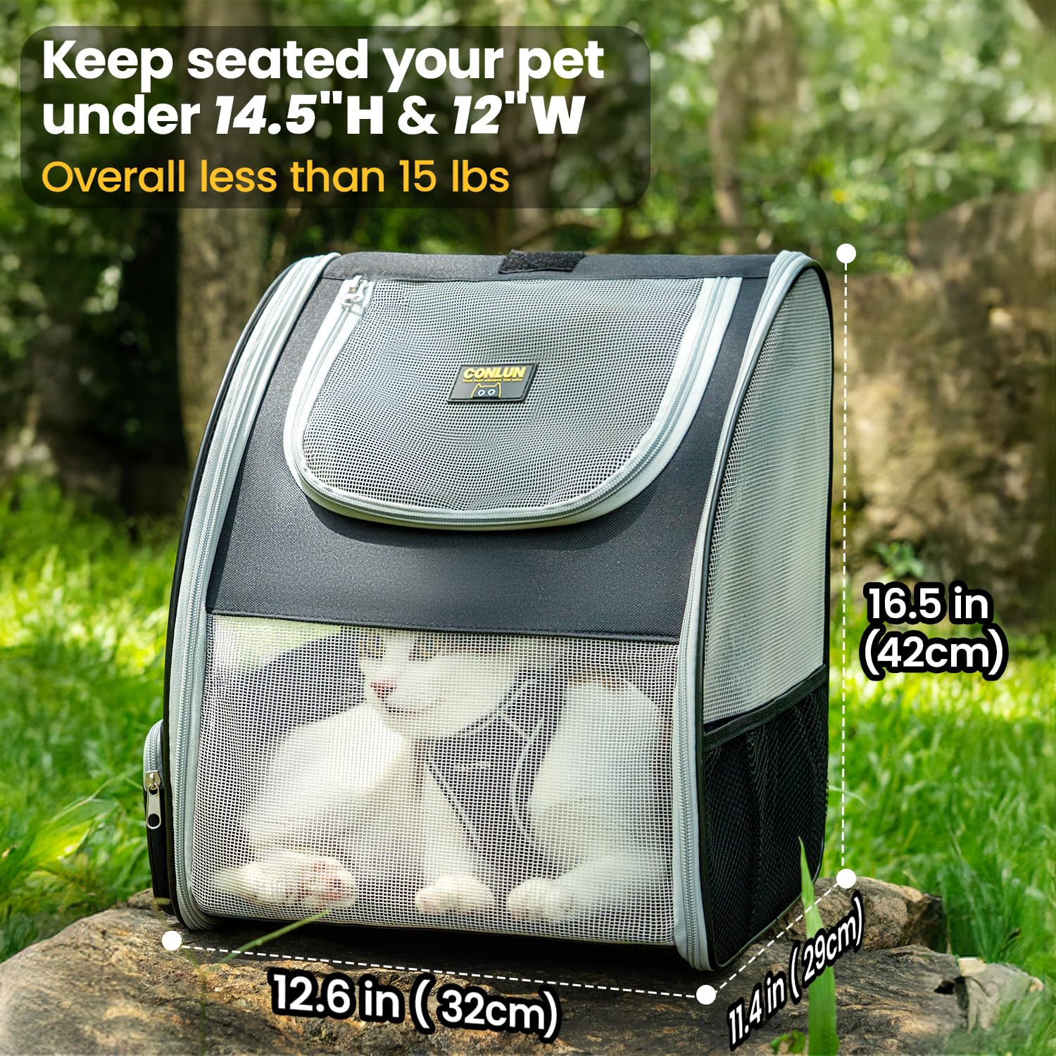 Conlun cat backpack shows breathable panels for pet comfort on the go