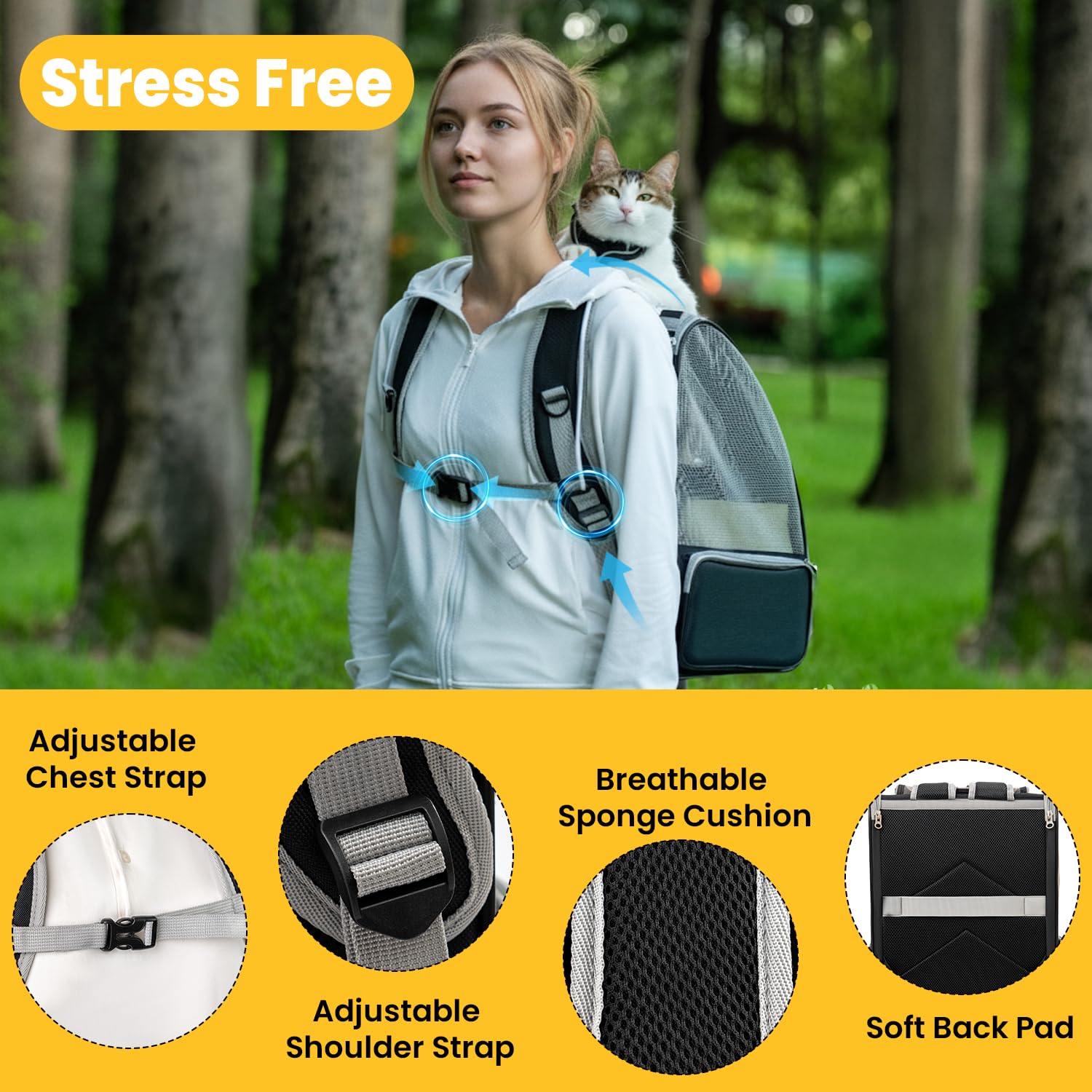 Conlun cat backpack with padded ergonomic straps for comfortable carrying