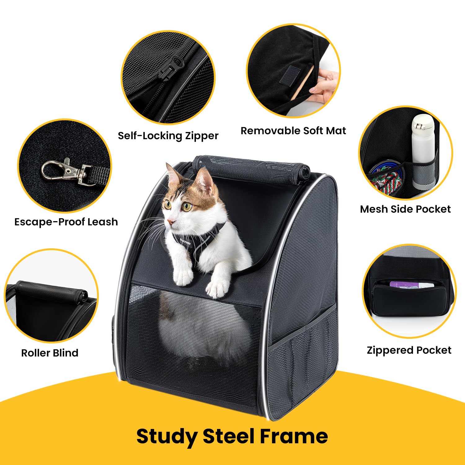 Conlun cat backpack with pet inside illustrates portable travel solution.