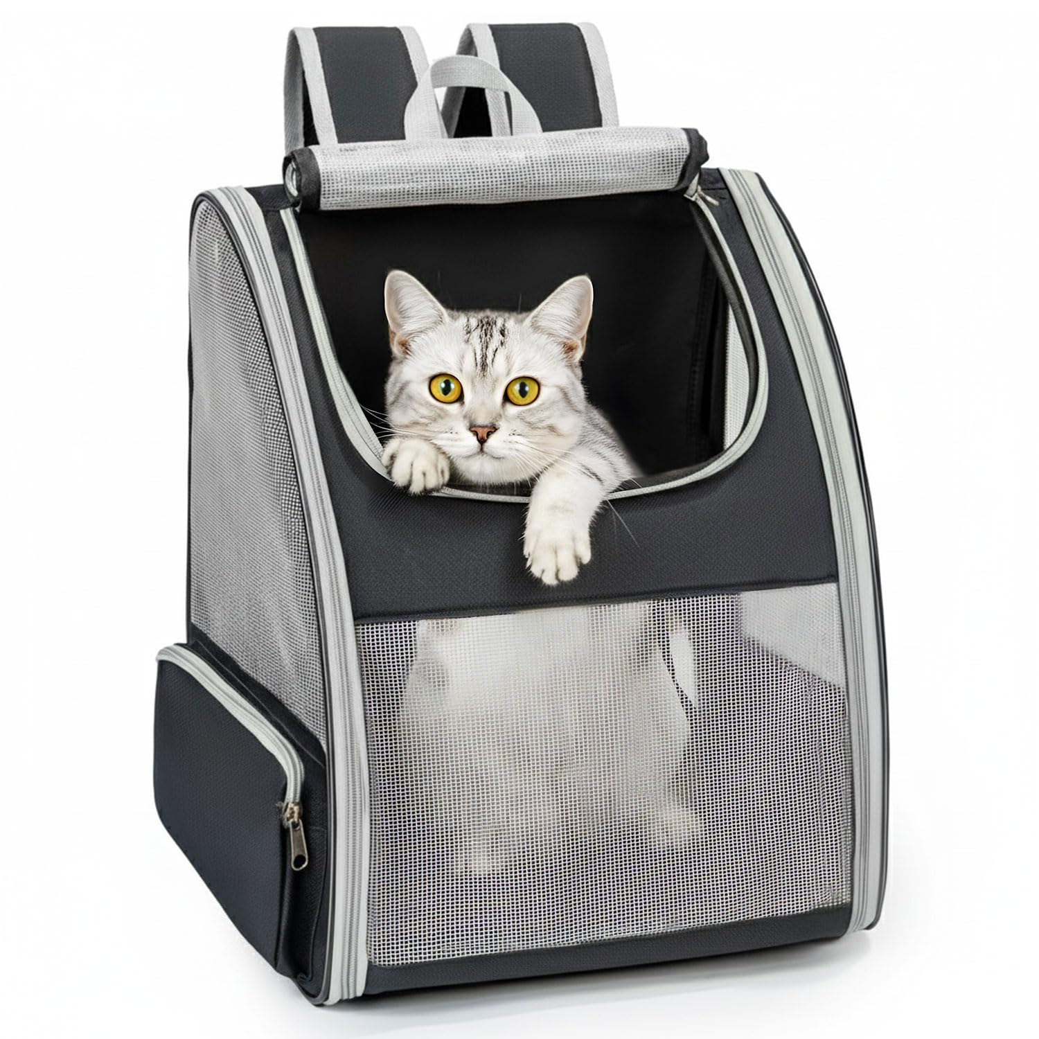 Conlun cat backpack carrier with three mesh windows for airflow and visibility
