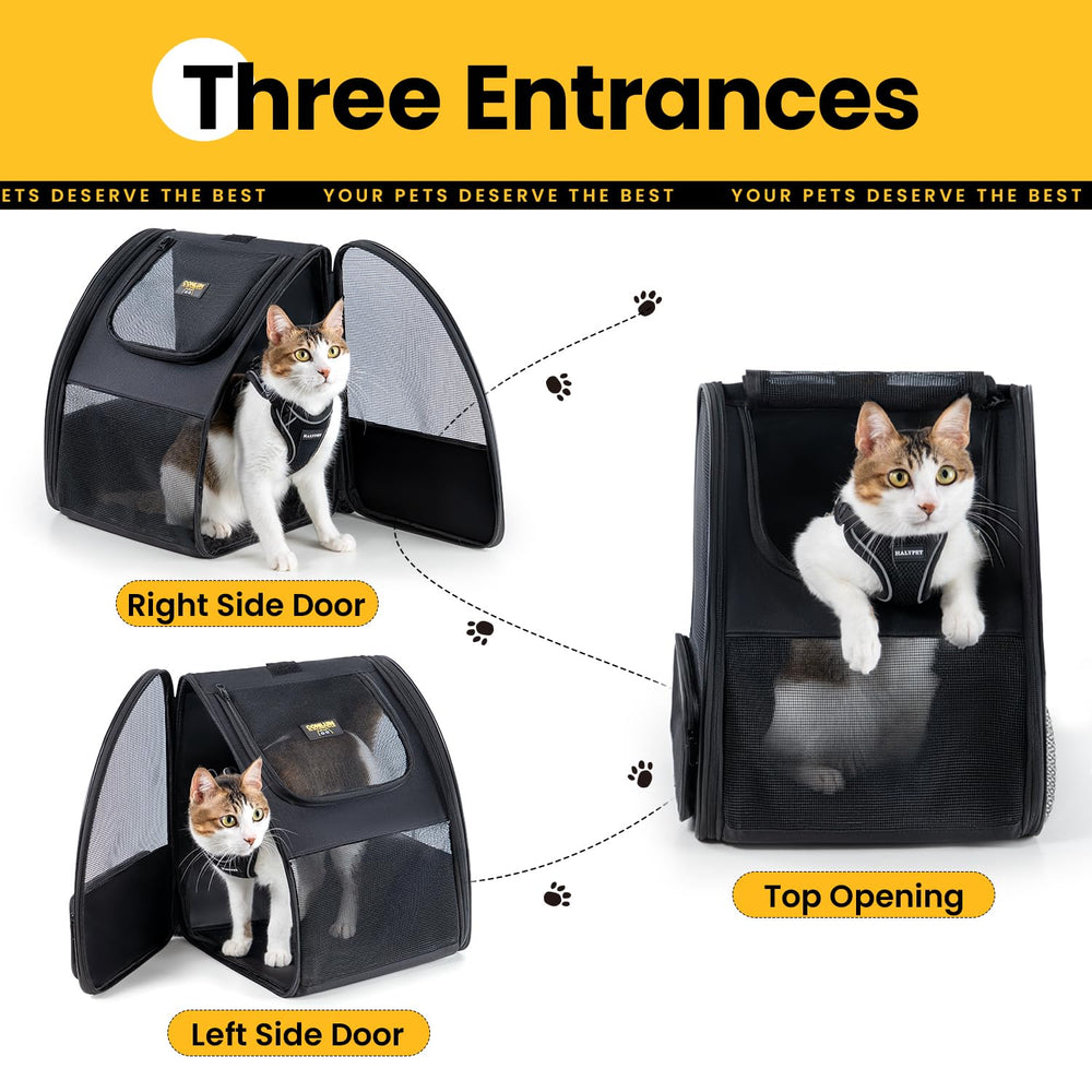 Conlun cat backpack top view reveals spacious interior for small pets.
