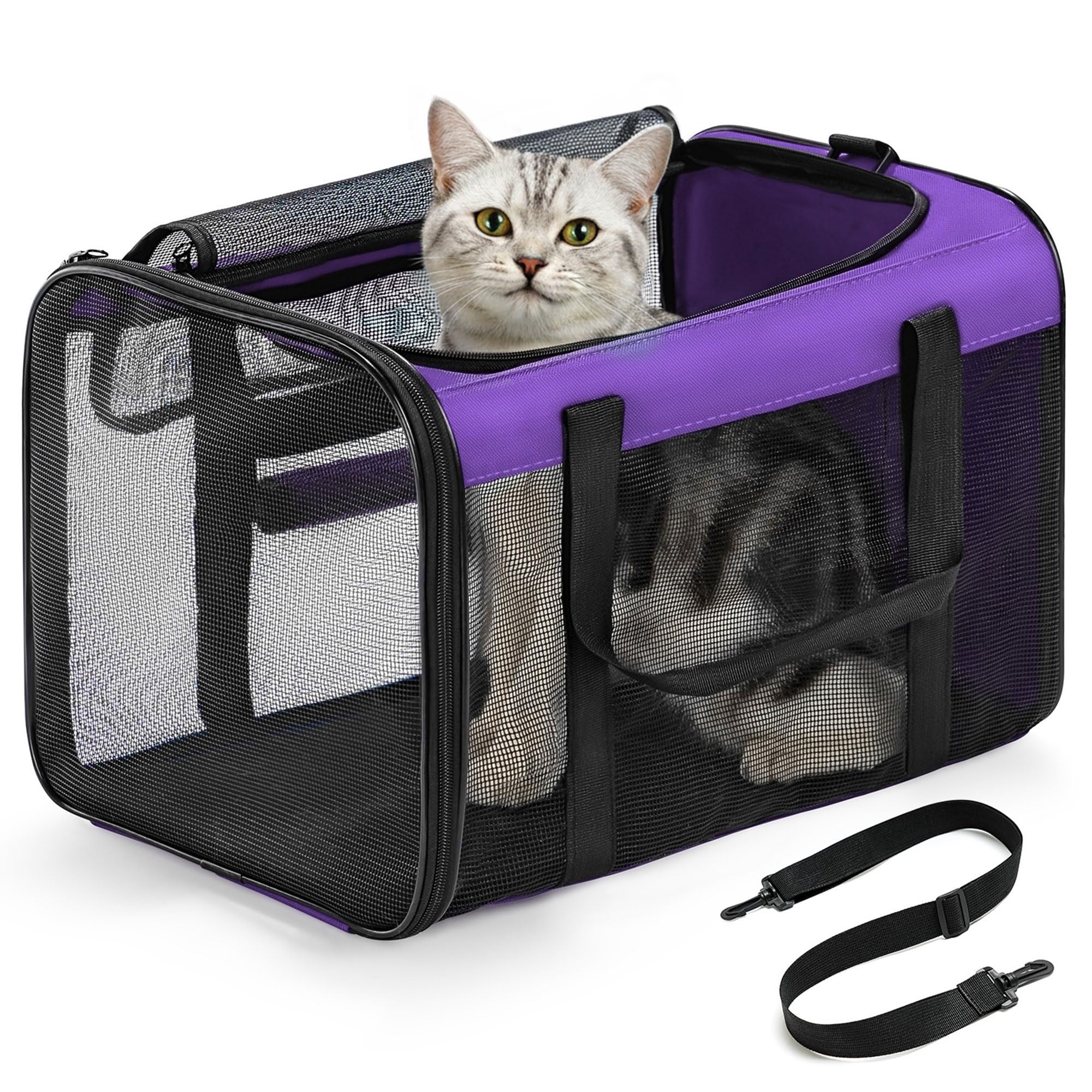 Conlun cat carrier with four-sided breathable mesh for cooling airflow during travel.