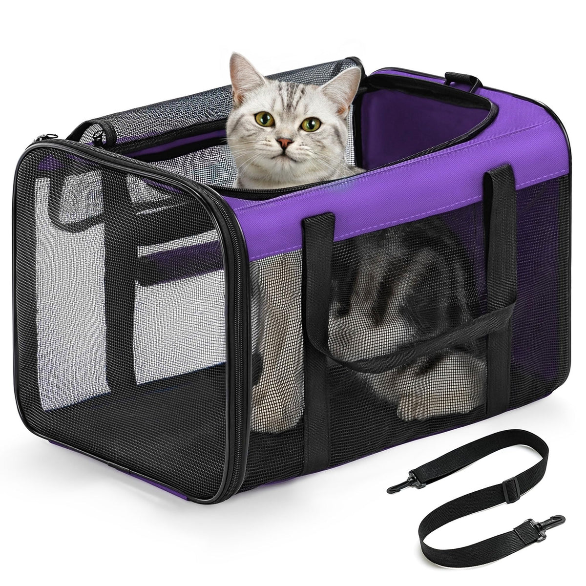 Conlun cat carrier with four-sided breathable mesh for cooling airflow during travel.