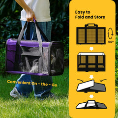 Conlun carrier includes internal safety strap to keep pets secure inside.