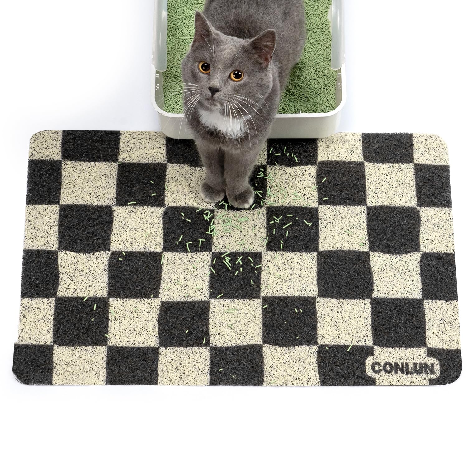 Conlun cat litter mat chessboard pattern closeup traps litter effectively