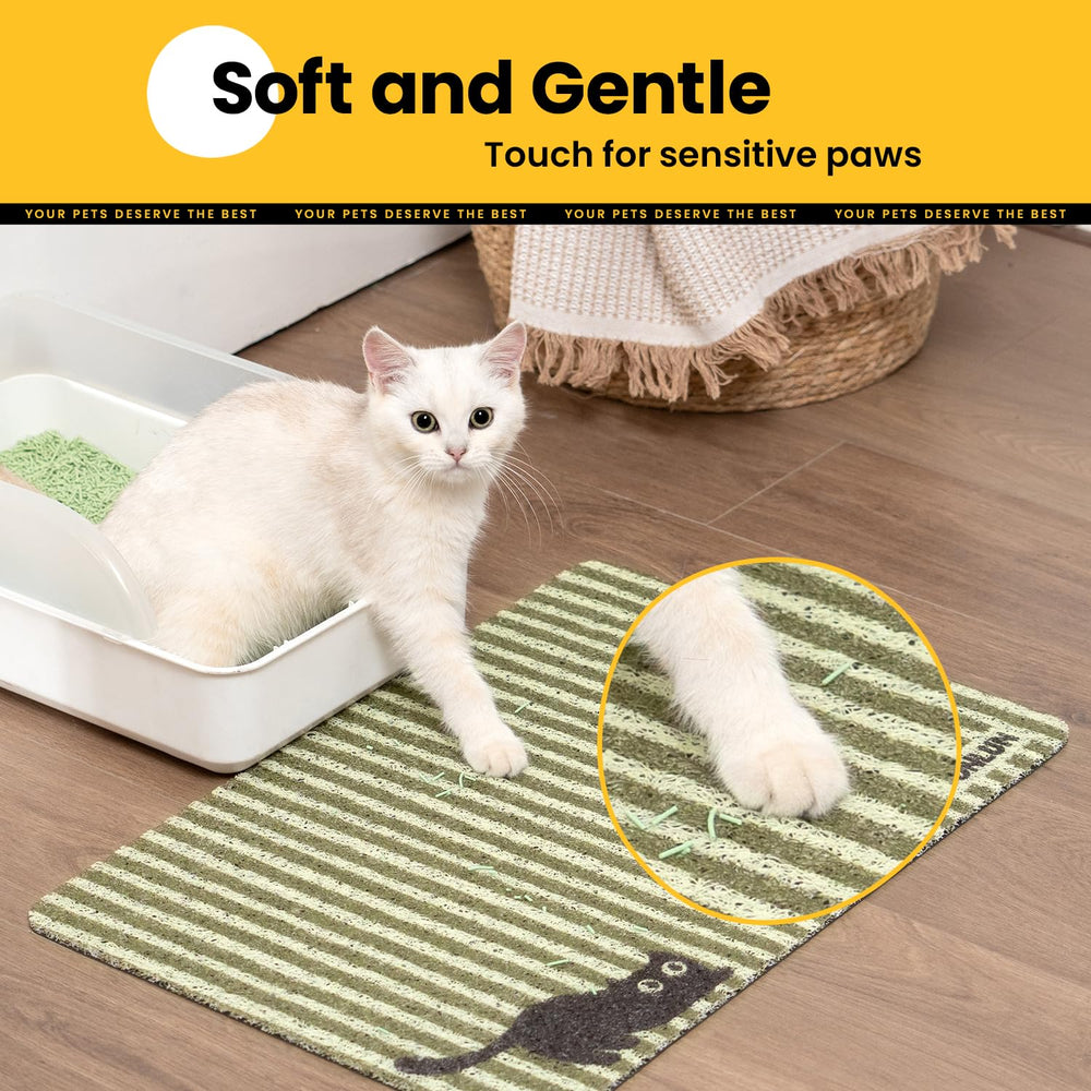 Conlun cat litter mat non-slip backing keeps mat in place on slick floors.