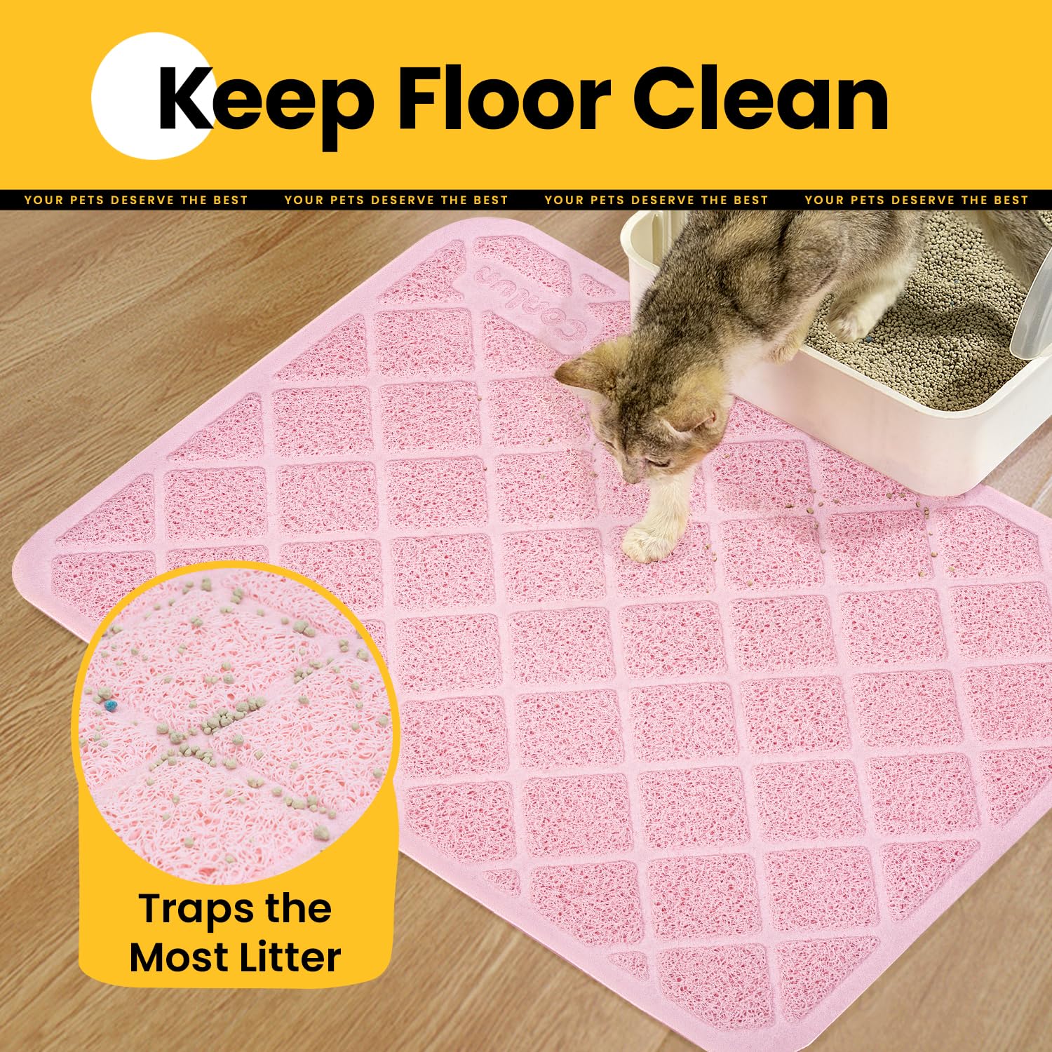 Conlun cat litter mat paws-trap focus shows litter captured from paws