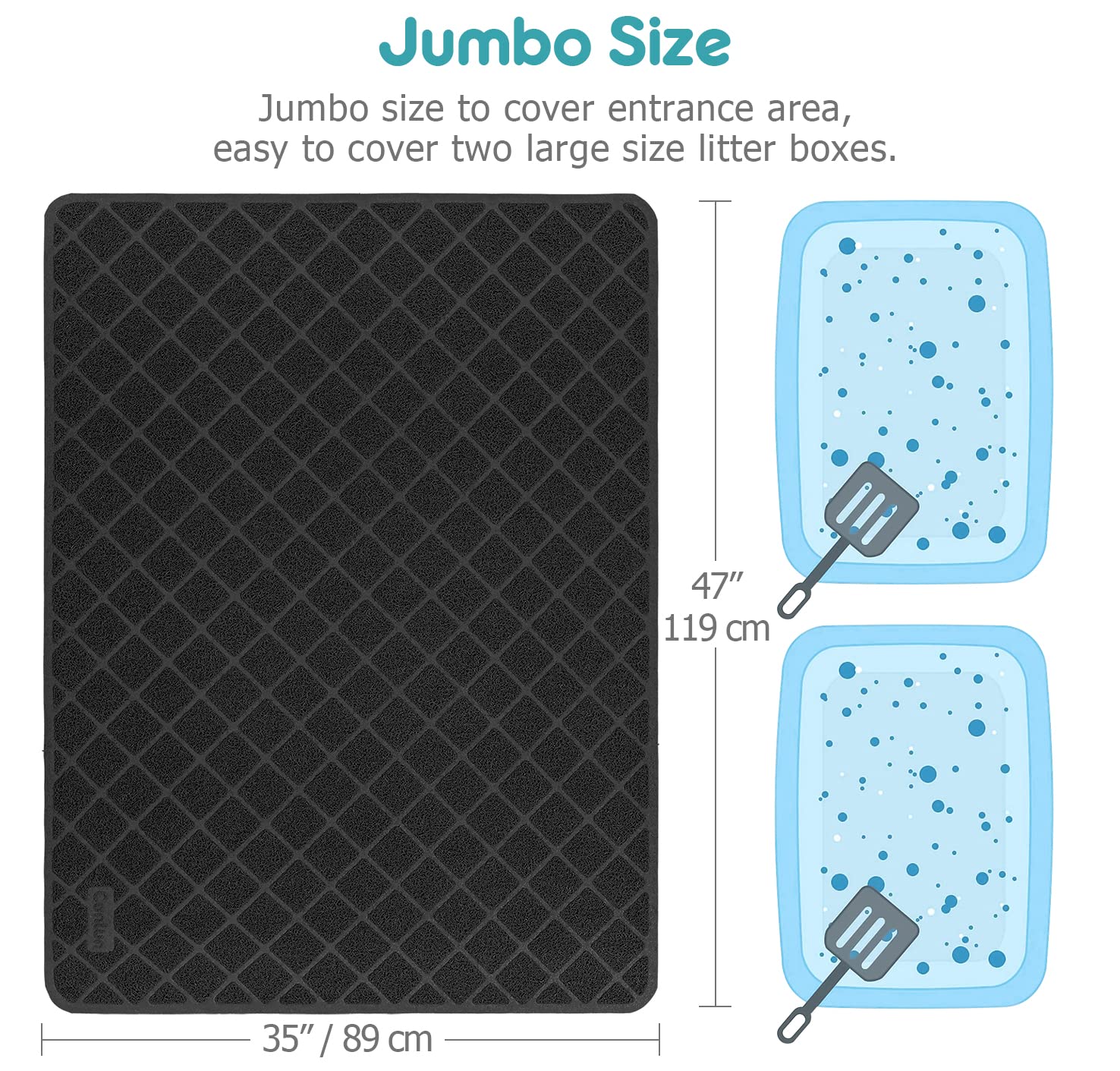 Conlun Cat Litter Mat PVC texture in-use shows non-slip backing for stability.