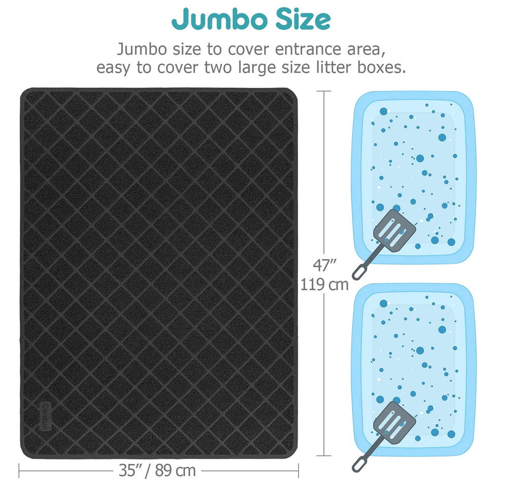 Conlun Cat Litter Mat PVC texture in-use shows non-slip backing for stability.