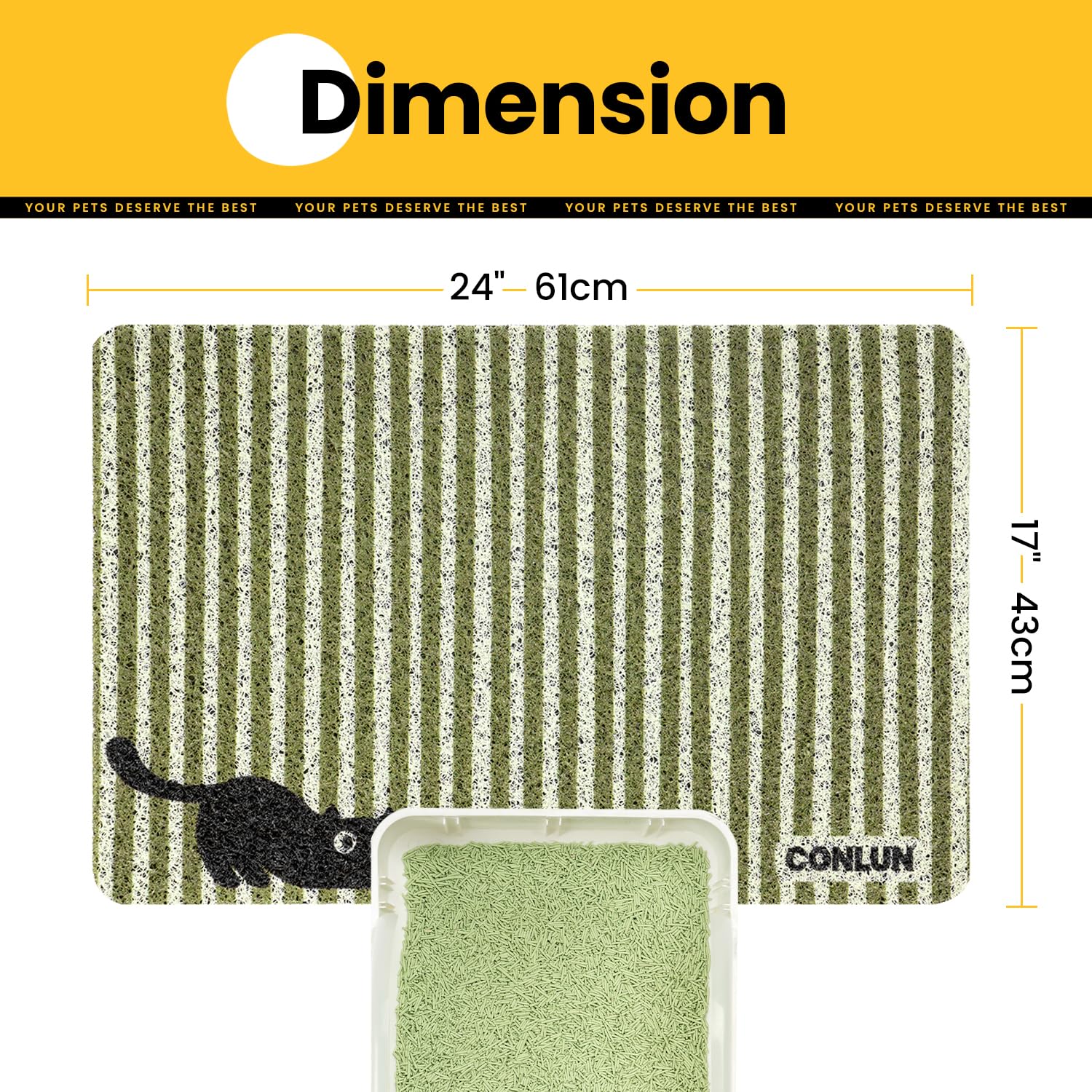 Conlun cat litter mat soft PVC, gentle on paws and easy to wipe.