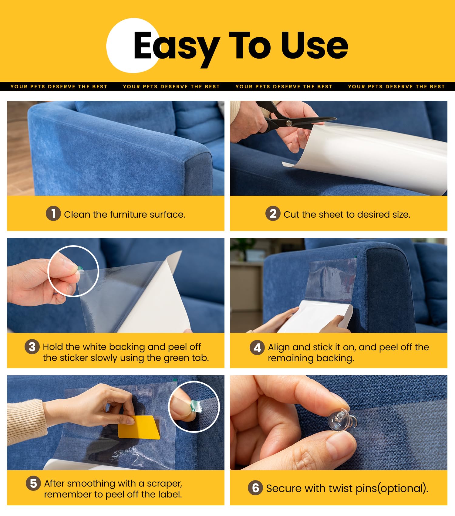 Conlun cat scratch protector transparent film keeps furniture looking pristine