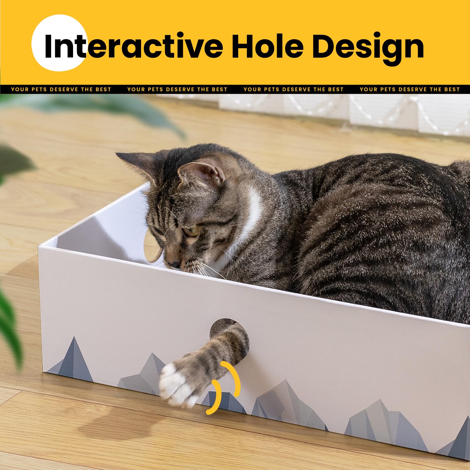 Conlun Cat Scratcher Box lounger interior provides cozy resting spot after play