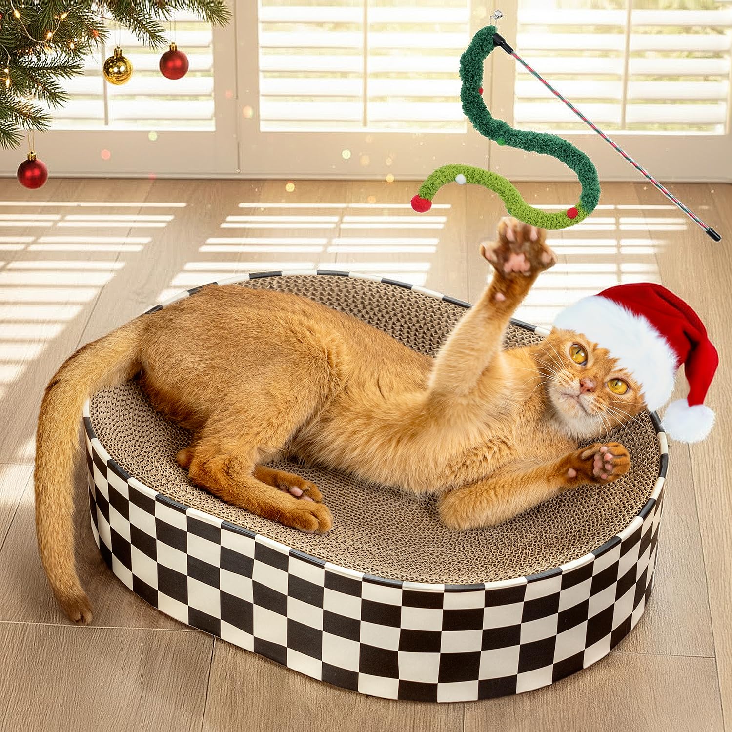 Conlun cat-scratcher-cardboard oval design supports comfortable scratching posture.