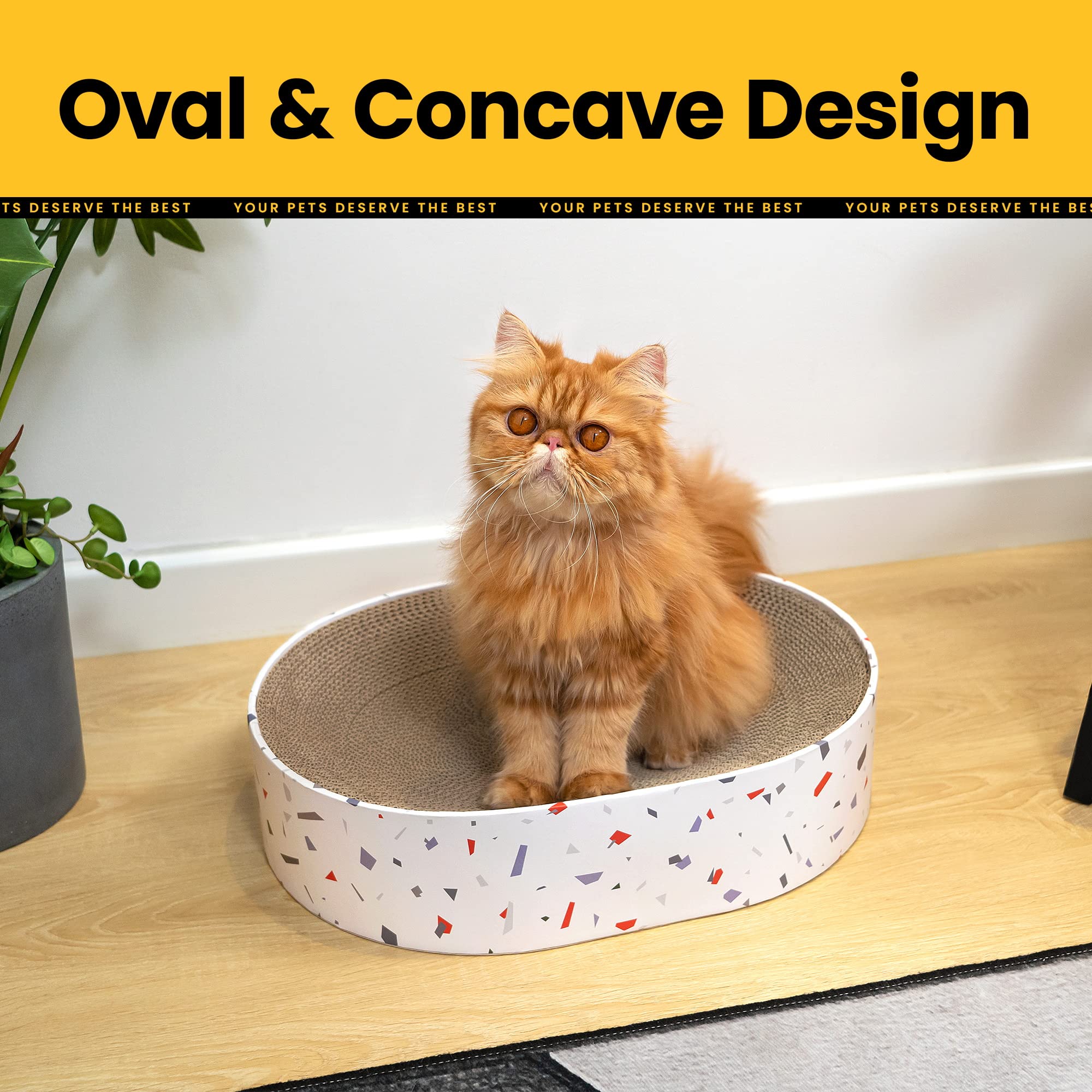 Conlun 2-in-1 bowl and scratcher provides a cozy lounge for resting cats.
