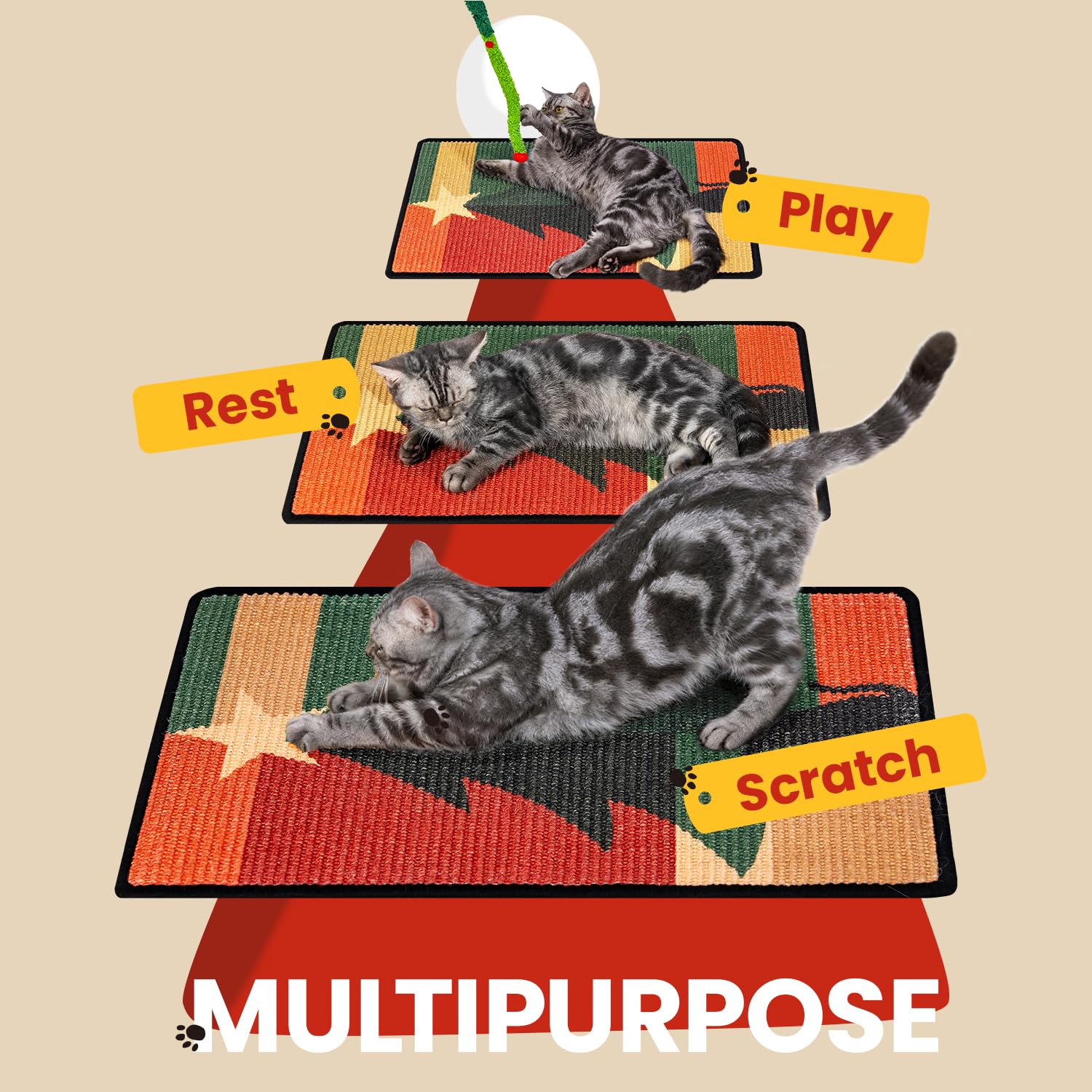 Conlun cat scratcher mat velcro mounting shows easy setup on various surfaces