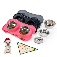 Conlun dog bowls with silicone mat pink setup showing no-spill feeding for tiny pets