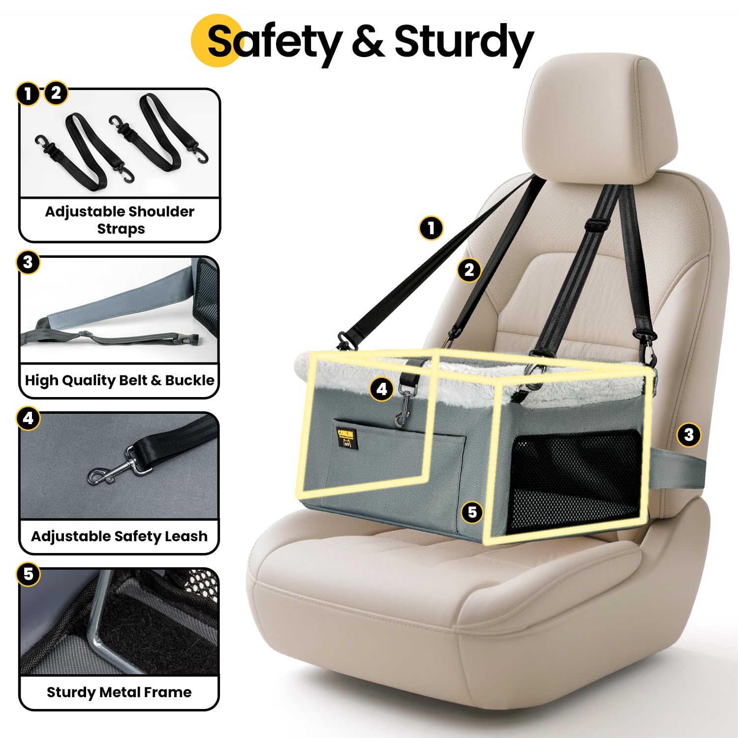 Conlun anti-slip center strap anchors the booster for safety.