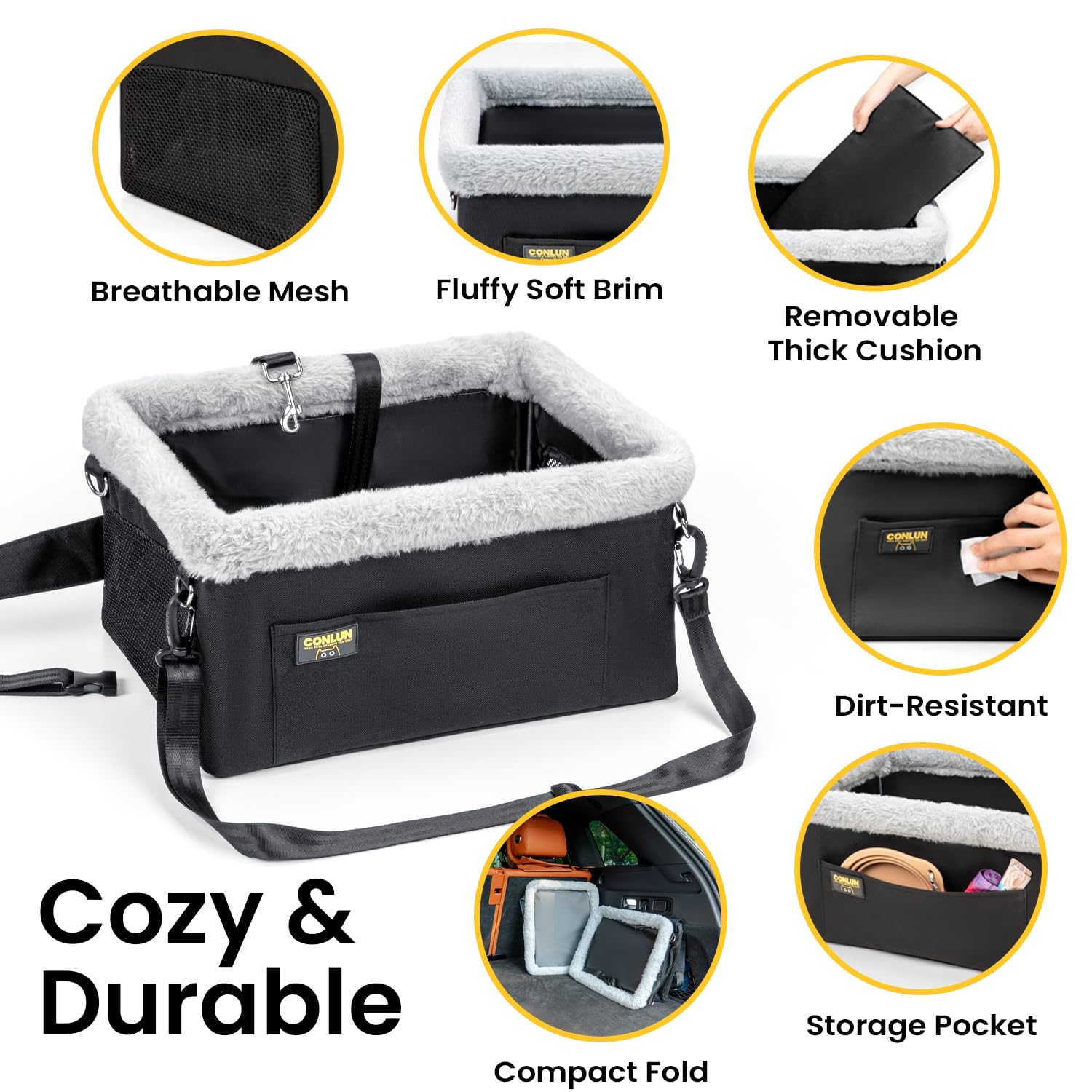Conlun booster features front-pocket storage for essentials.