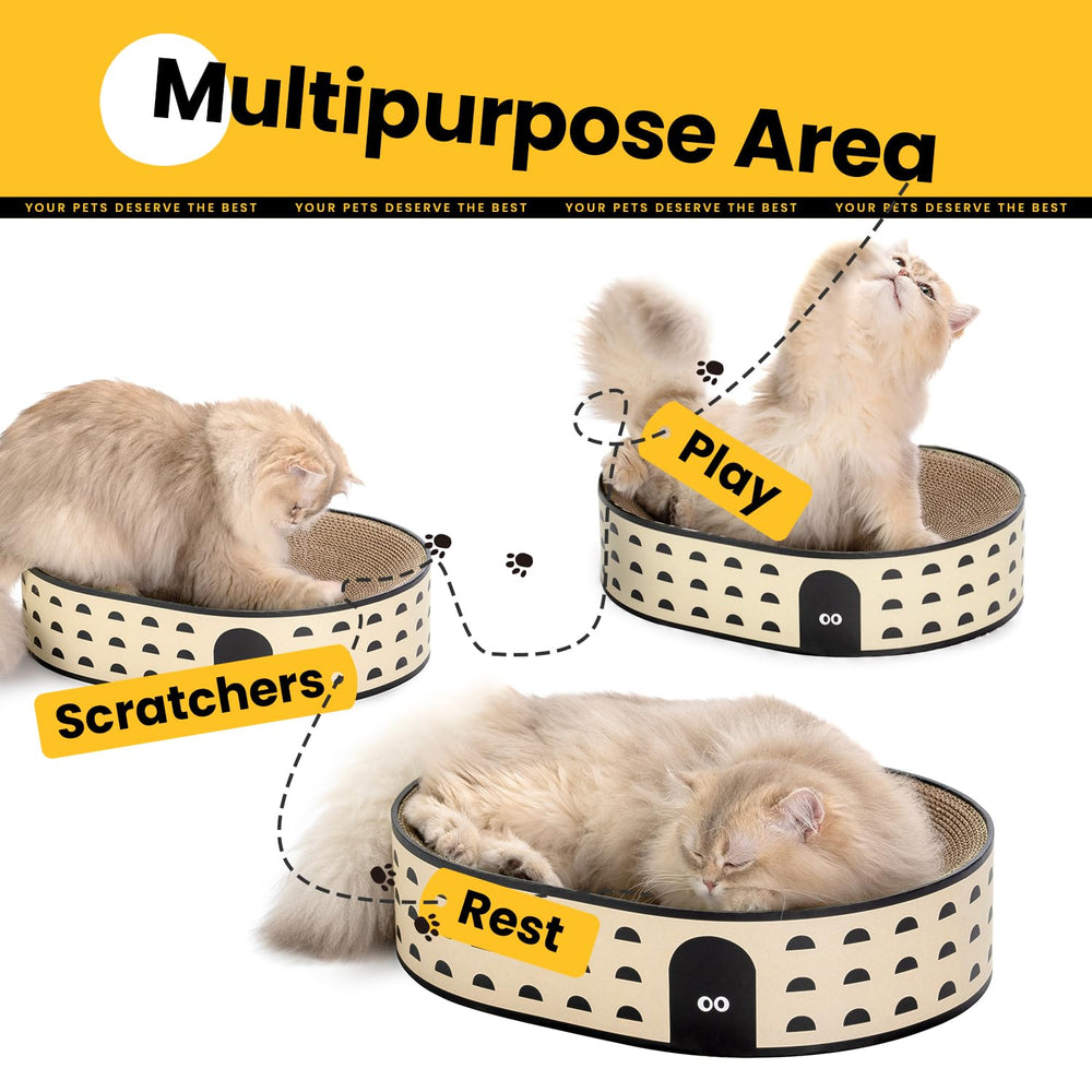 Conlun Oval Cat Scratcher Bed top view, concave lounging surface for restful naps.