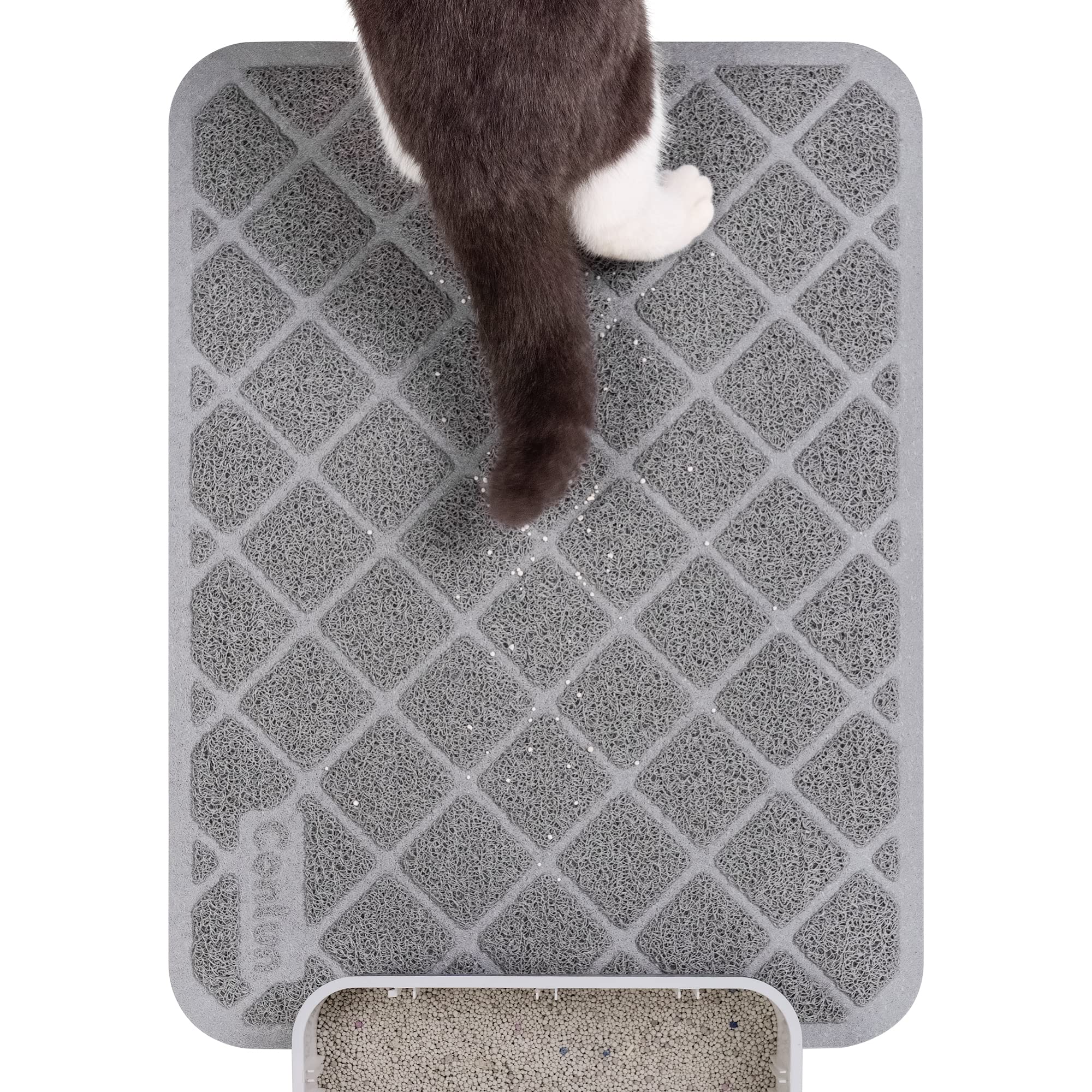 Conlun PVC cat litter mat gray 24x15 showing wide trap area reduces floor mess