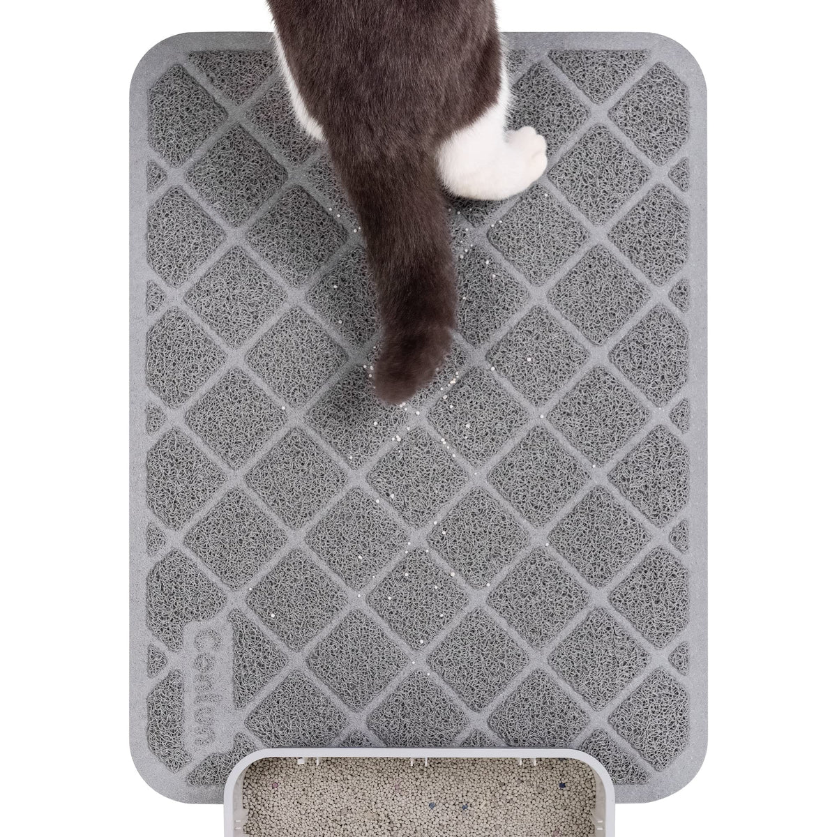 Conlun PVC cat litter mat gray 24x15 showing wide trap area reduces floor mess