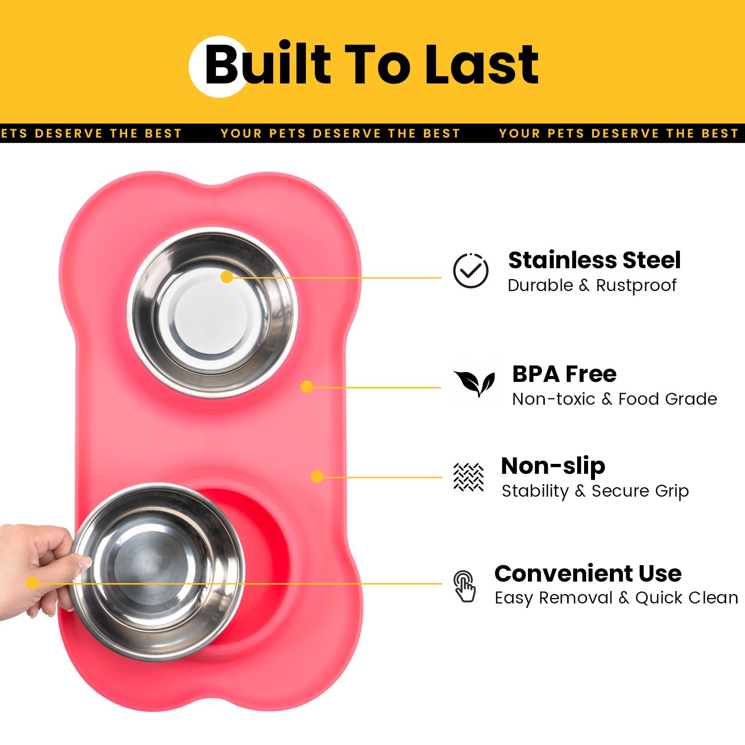 Conlun stainless steel bowls in mat with glossy finish and secure fit
