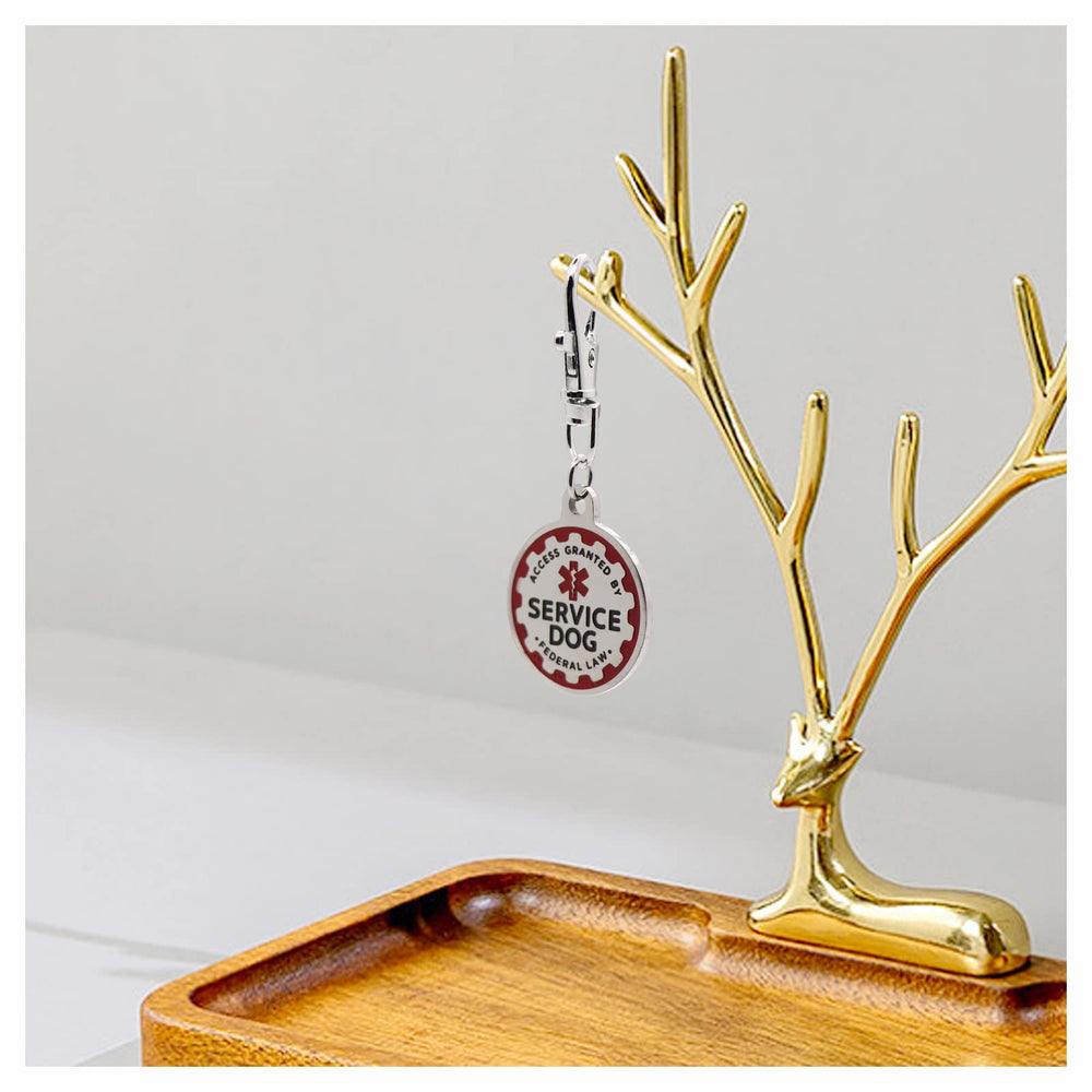Consio service dog tag red medical-alert diameter boosts visibility during outings.