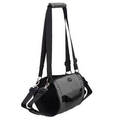 Coodeo dog carry sling side-worn demonstrates full-body support during transfers
