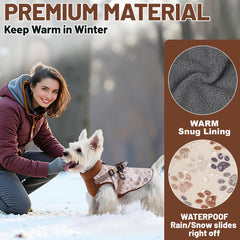 COOHAMS dog winter coat back view highlights waterproof shell to stay dry