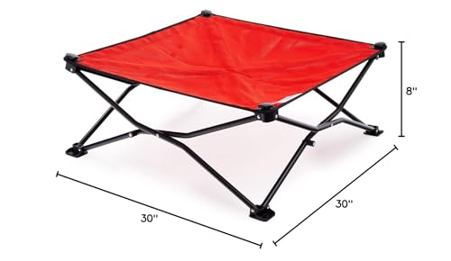 Coolaroo On-The-Go bed red color in travel setting for medium-sized dog.