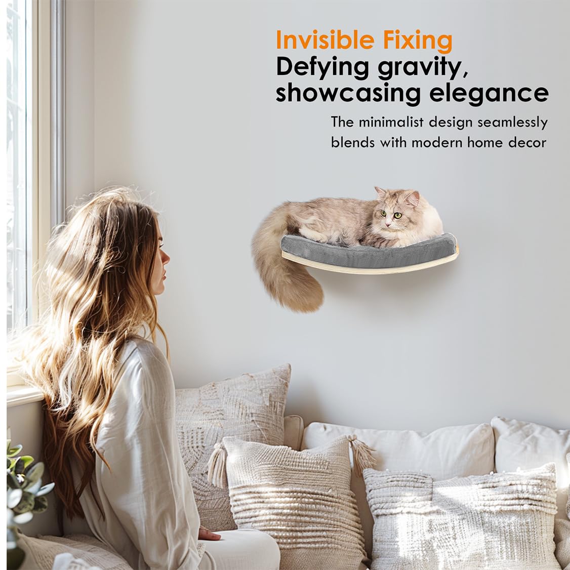 COOLEX cat shelf space-saving design shown mounted on a wall.
