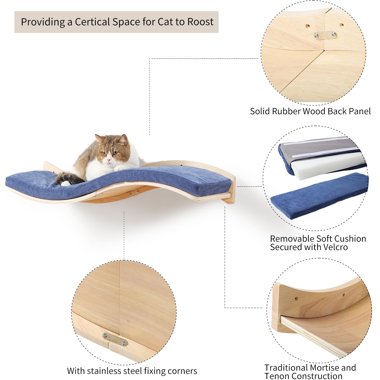 COOLEX cat wall shelf plush cushion close-up highlights comfortable resting area.