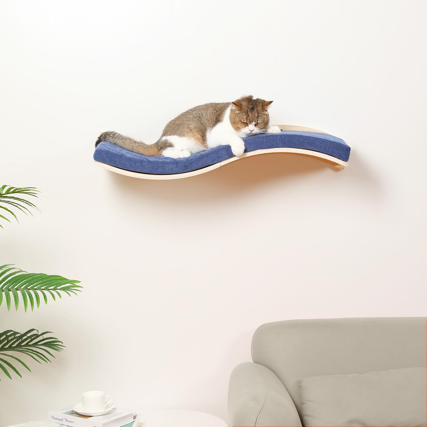 COOLEX cat wall shelf Velcro-secured carpet for easy removal and cleaning.