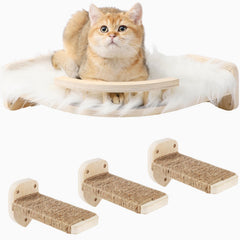 COOLEX cat wall shelves wood angled view demonstrates space-saving design for safe indoor climbing