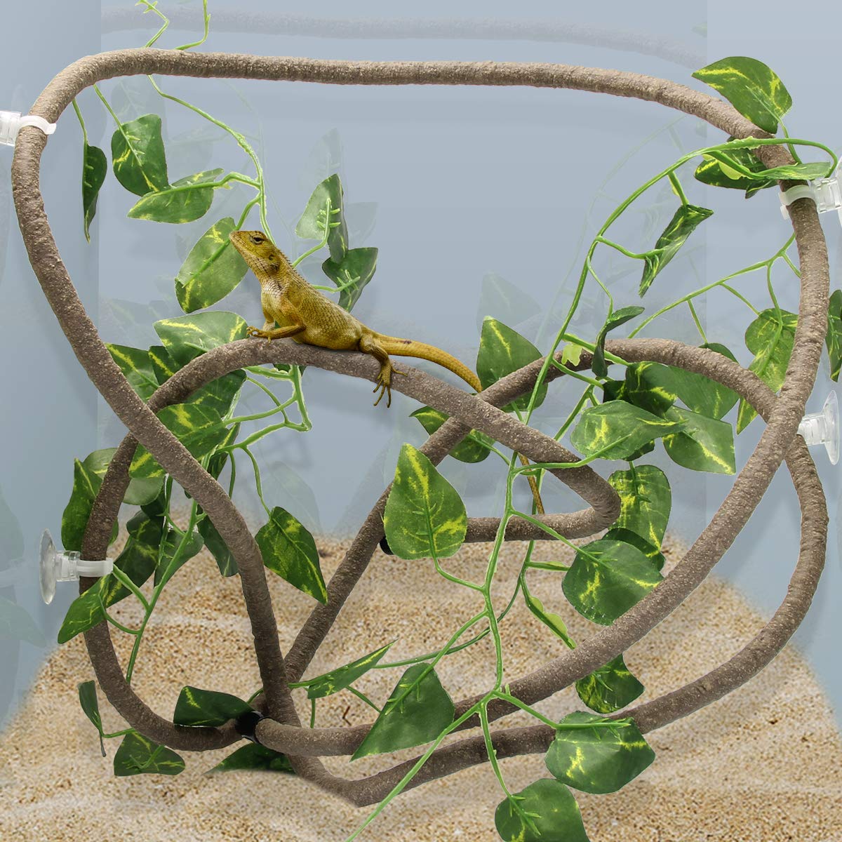 Coolrunner 8ft bendable reptile vines in tank setup for climbing enrichment.