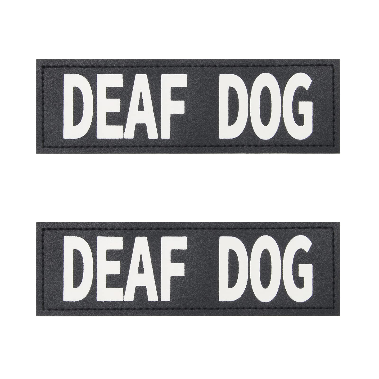 Coolrunner deaf dog patches on harness clearly show a no-pet cue for safer walks