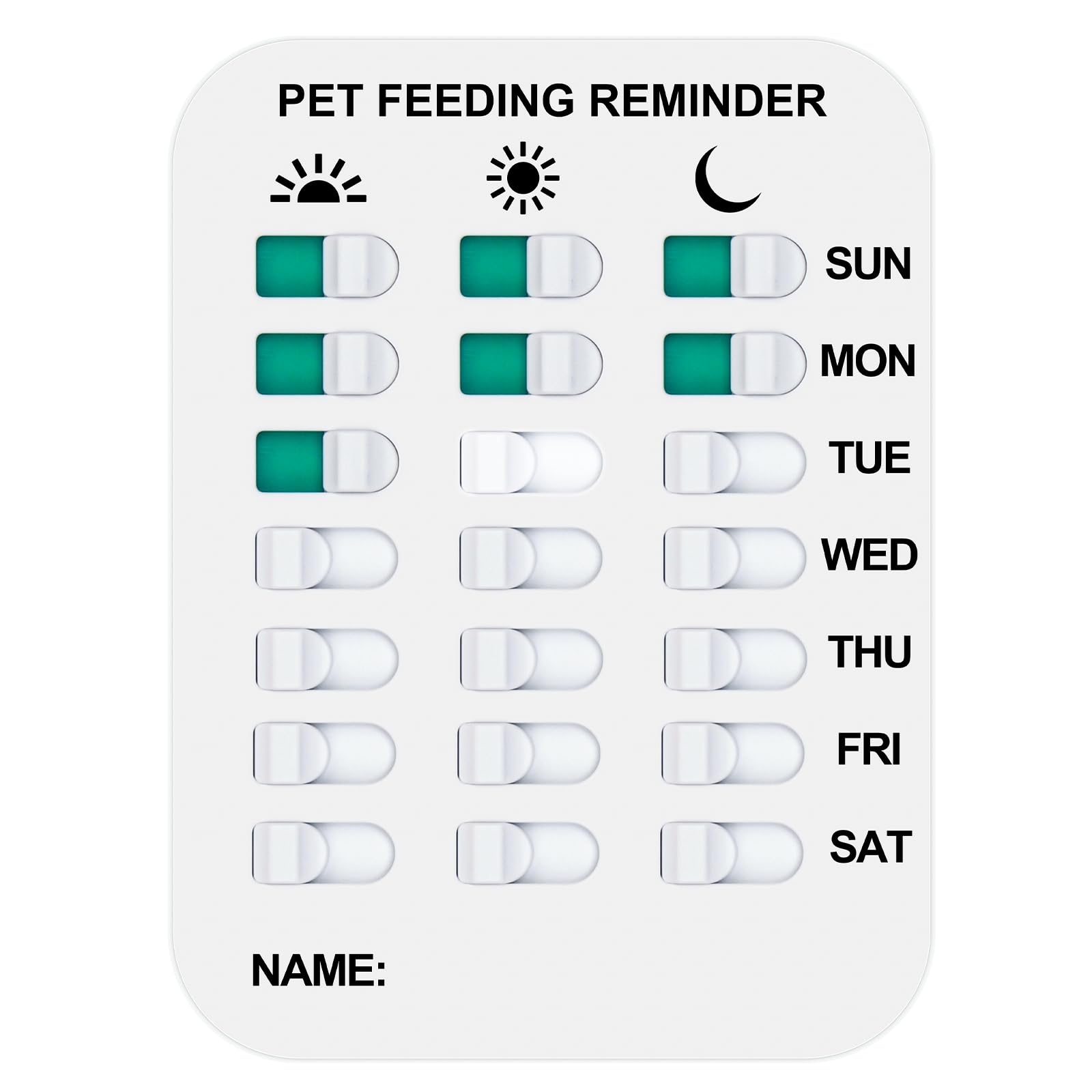Coolrunner Pet Feeding Reminder front view shows morning, afternoon, night indicators for consistent meals.