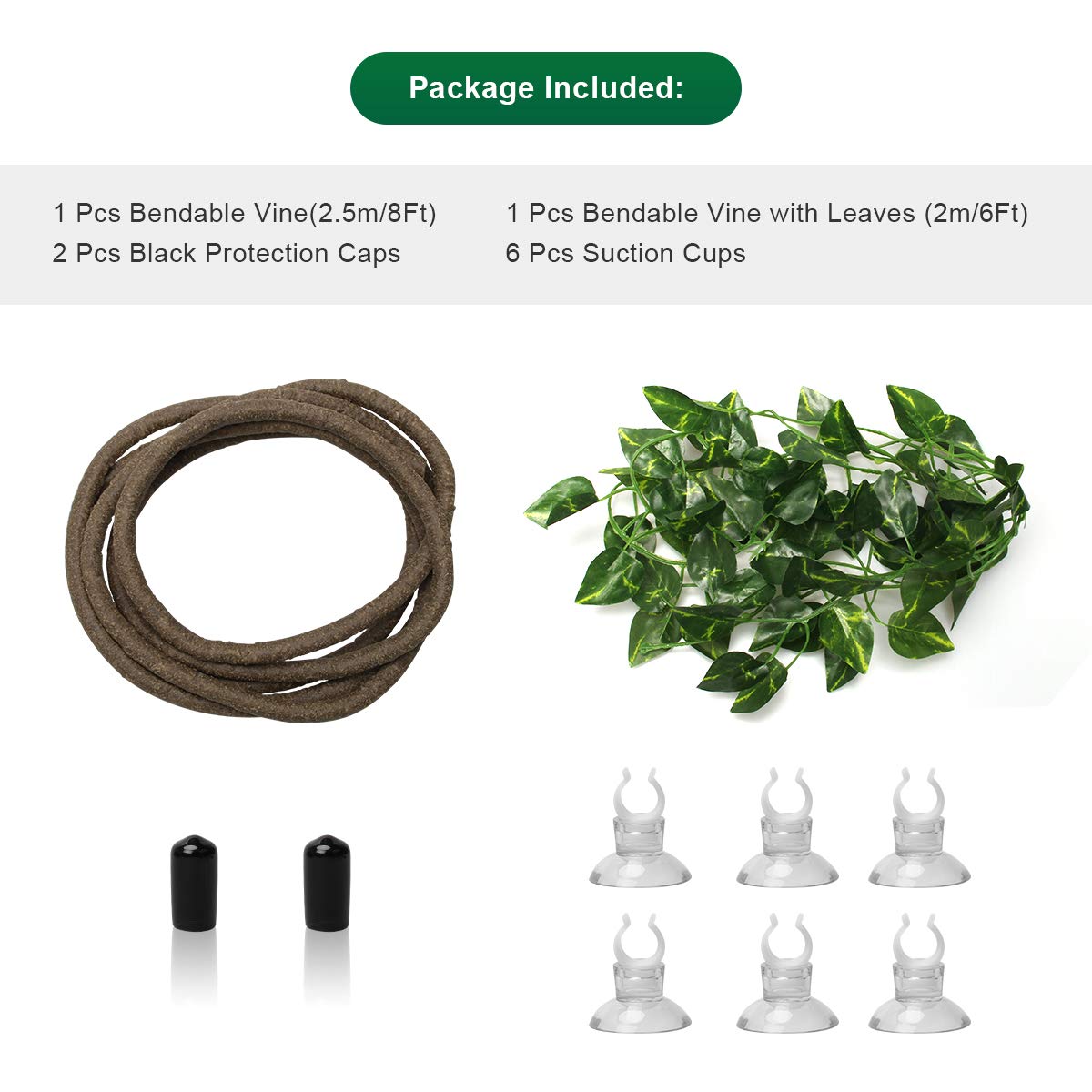Coolrunner reptile vines with leaves add realistic habitat detail for geckos and chameleons.