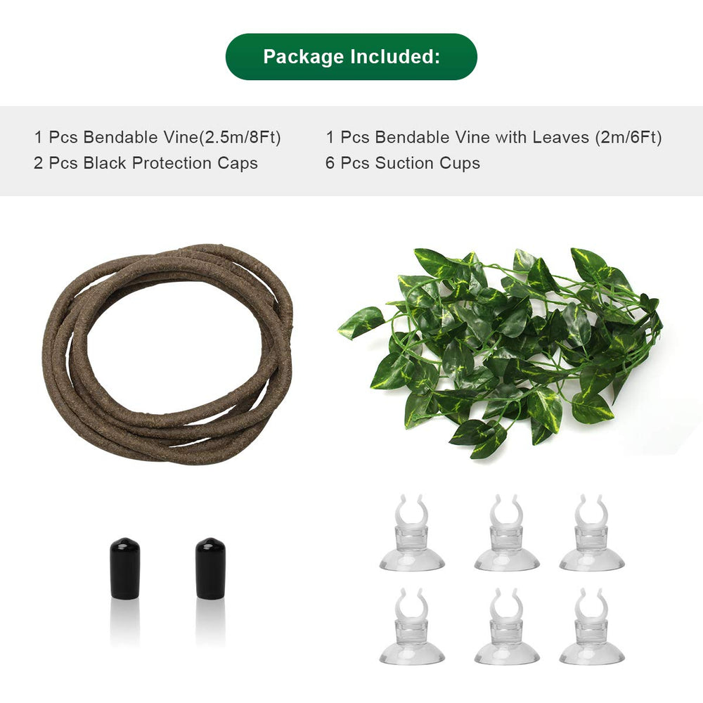 Coolrunner reptile vines with leaves add realistic habitat detail for geckos and chameleons.