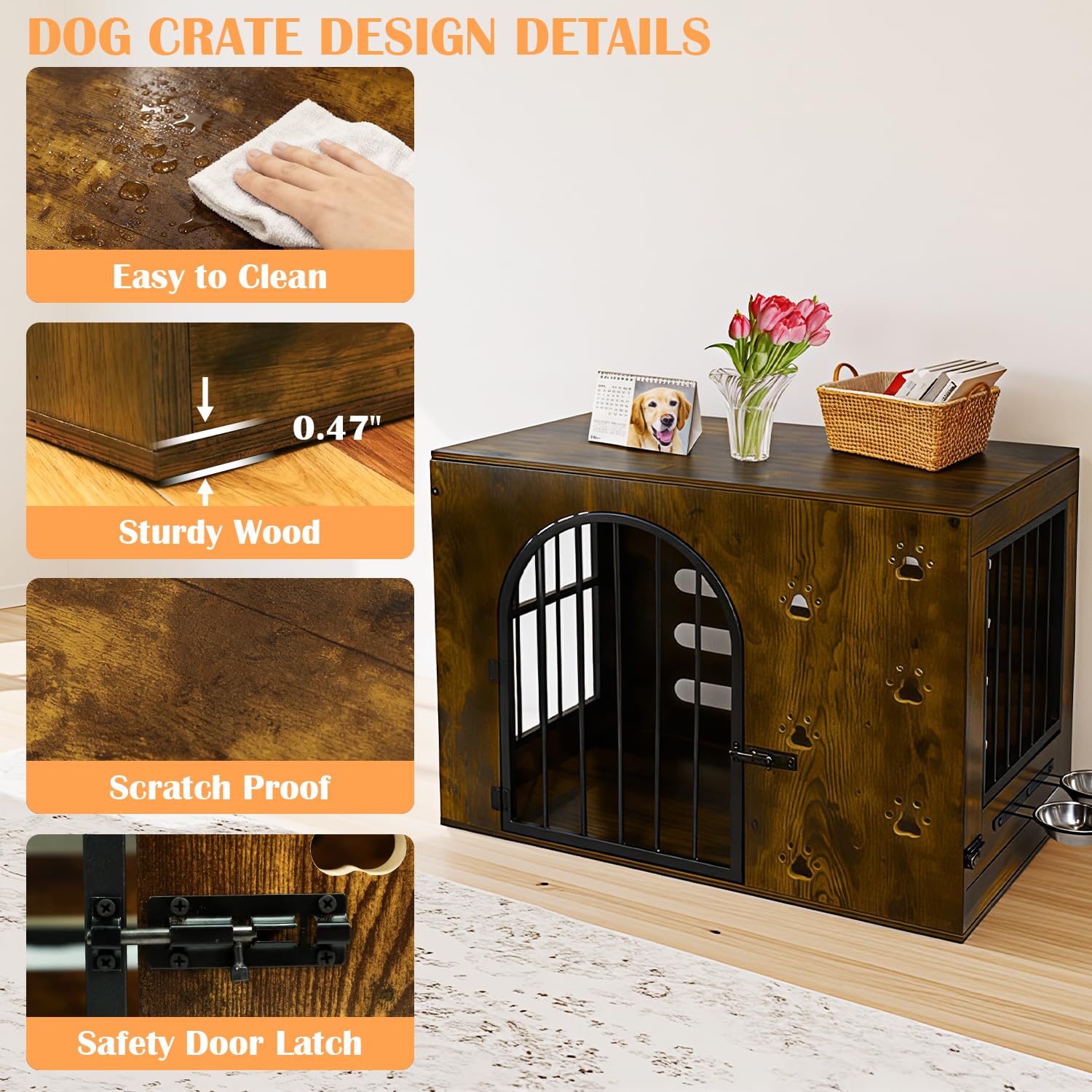Coolsheepsia dog crate with bowls demonstrates convenient mealtime