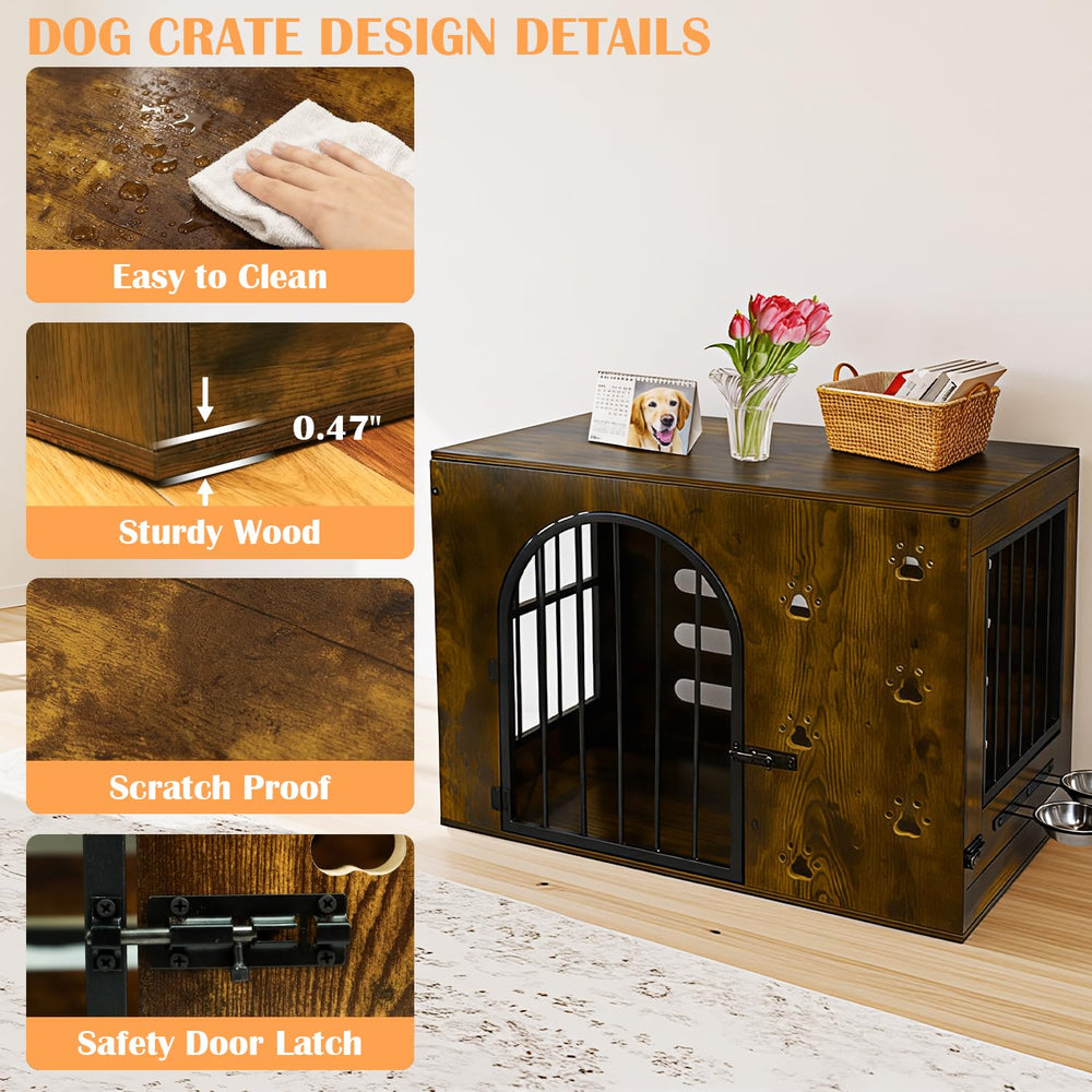 Coolsheepsia dog crate with bowls demonstrates convenient mealtime