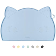 Coomazy Cat Food Mat full view shows durable silicone and raised edge.