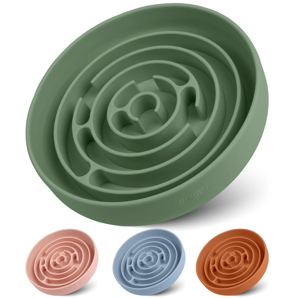Coomazy comedero lento de silicona verde aguacate con ventosas para estabilidad.