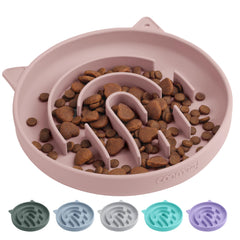 Coomazy Dusty Pink slow feeder bowl with maze bottom promotes slower, calmer meals.