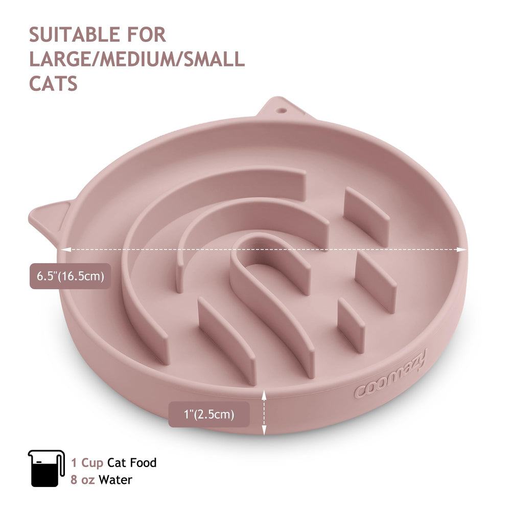 Coomazy Dusty Pink slow feeder bowl size range fits small to medium pets.