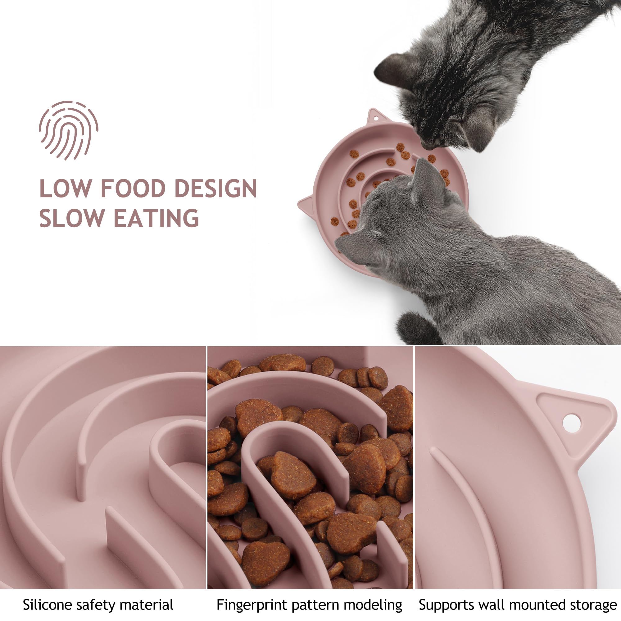 Coomazy Dusty Pink slow feeder bowl with suction cup prevents tipping during meals.